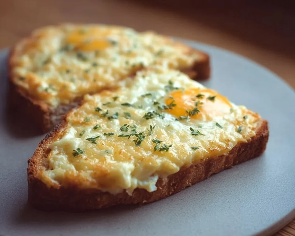 Delicious Egg and Cheese Toasts served on a wooden board