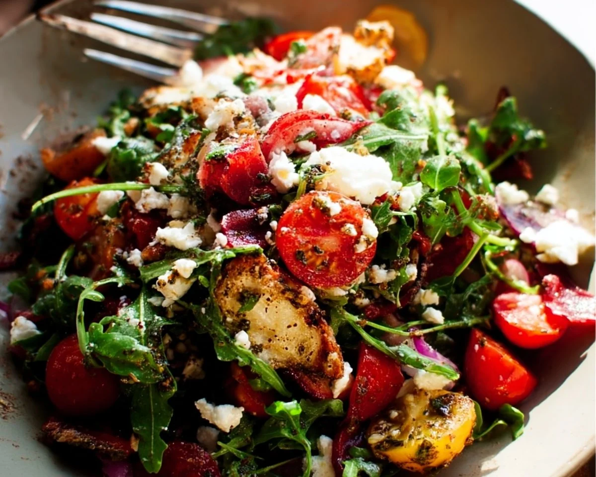 A variety of colorful and fresh epic salad recipes on a wooden table.