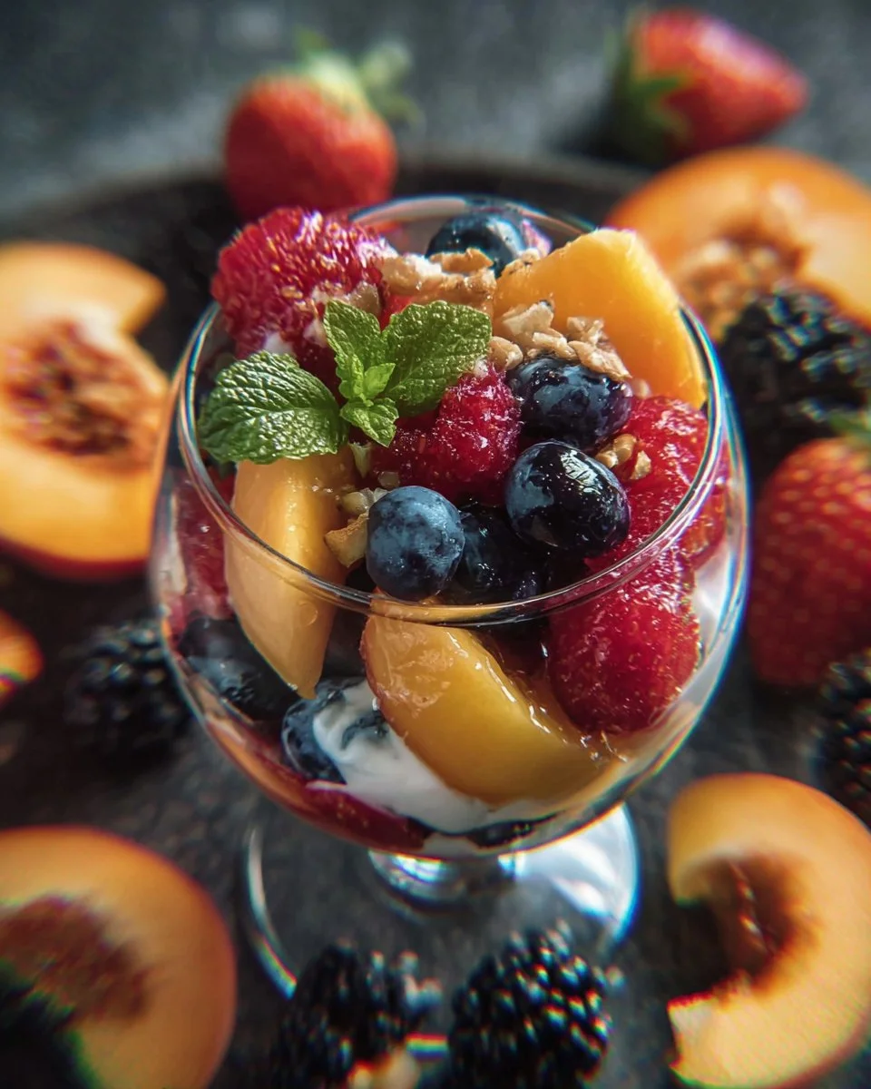 Colorful and fresh fruit salad dessert in a bowl, showcasing a variety of fruits.