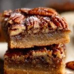Healthy gluten-free pecan pie bars with pecans on top, baked to perfection.