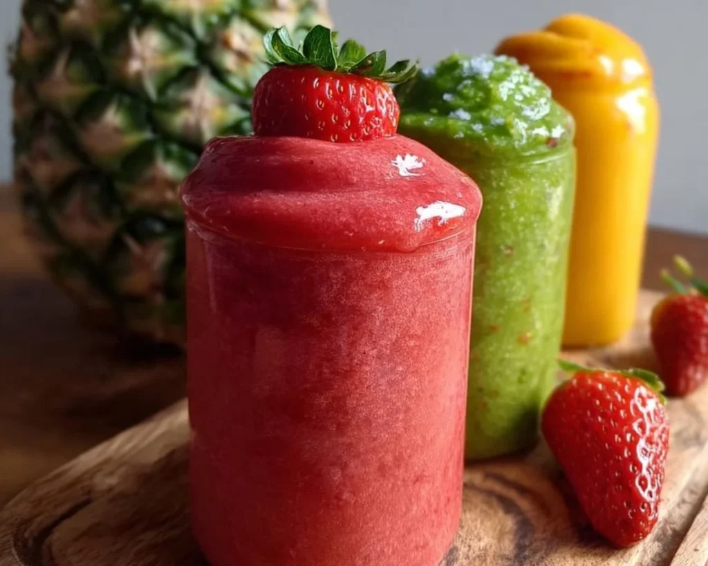 Delicious healthy smoothies for weight loss in colorful glasses