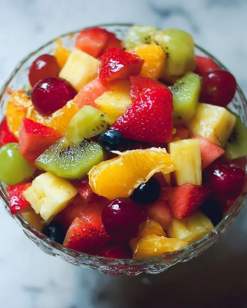 Colorful Honey Lime Rainbow Fruit Salad with fresh fruits and a lime dressing