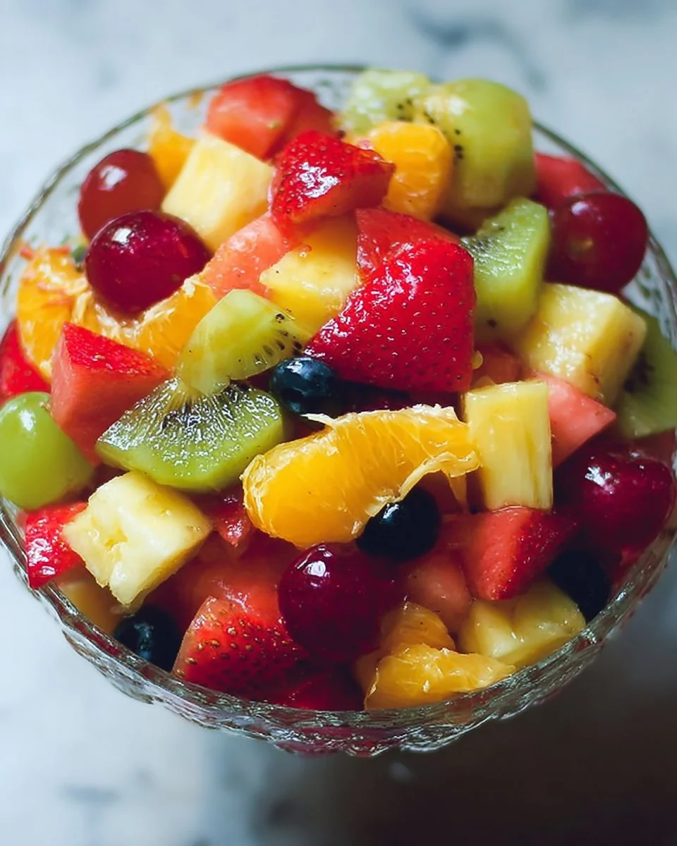 Colorful Honey Lime Rainbow Fruit Salad with fresh fruits and a lime dressing