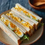 Delicious Japanese Tamago Sando egg sandwich on a plate
