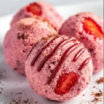 Keto Strawberry Cheesecake Fat Bombs on a plate, low-carb dessert.