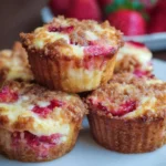 Delicious Keto Strawberry Cheesecake Muffins with fresh strawberries and cream cheese.