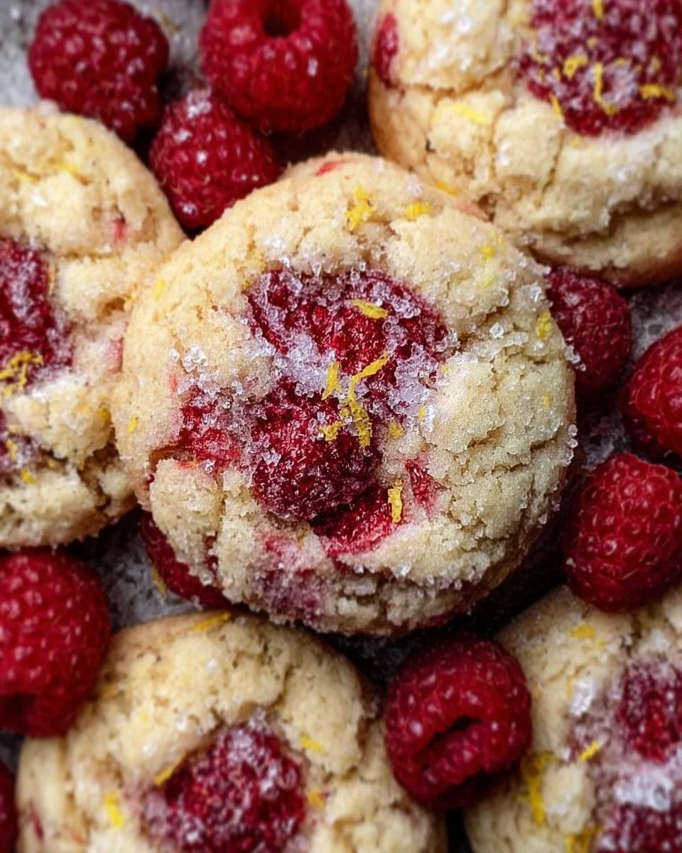 Plate of delicious homemade Lemon Raspberry Cookies with fresh berries
