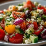 Colorful Mediterranean Chopped Salad with fresh vegetables and feta cheese