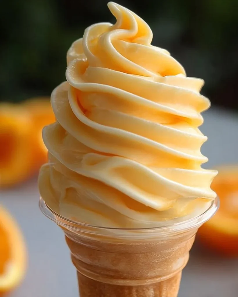 Delicious orange Dole Whip served in a cup, perfect for warm weather.