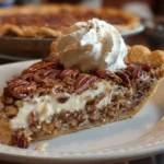 Delicious pecan cream pie with a creamy filling and pecan topping