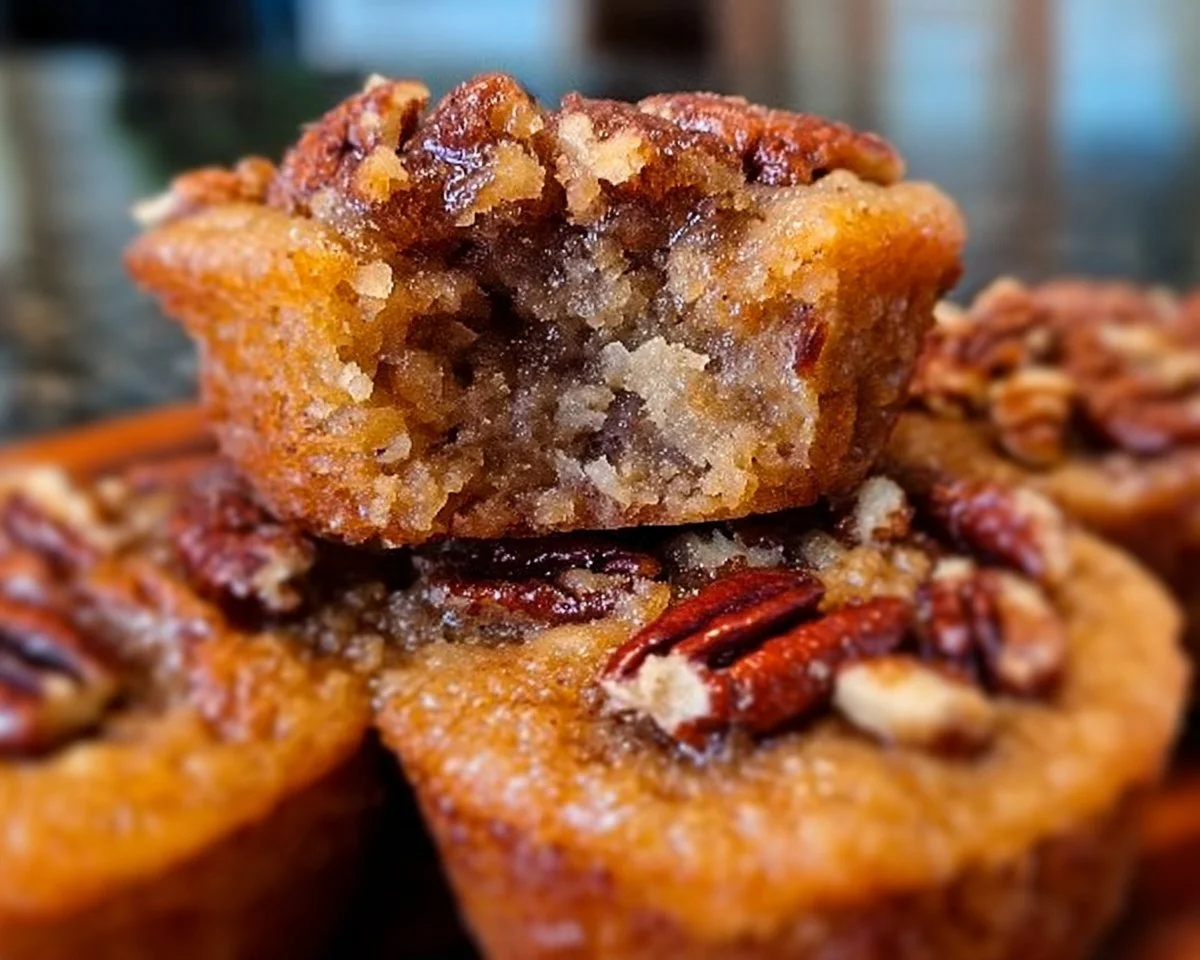 Delicious pecan pie muffins with a crunchy topping and rich filling.