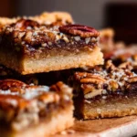 Delicious salted maple pecan pie bars served on a white plate.