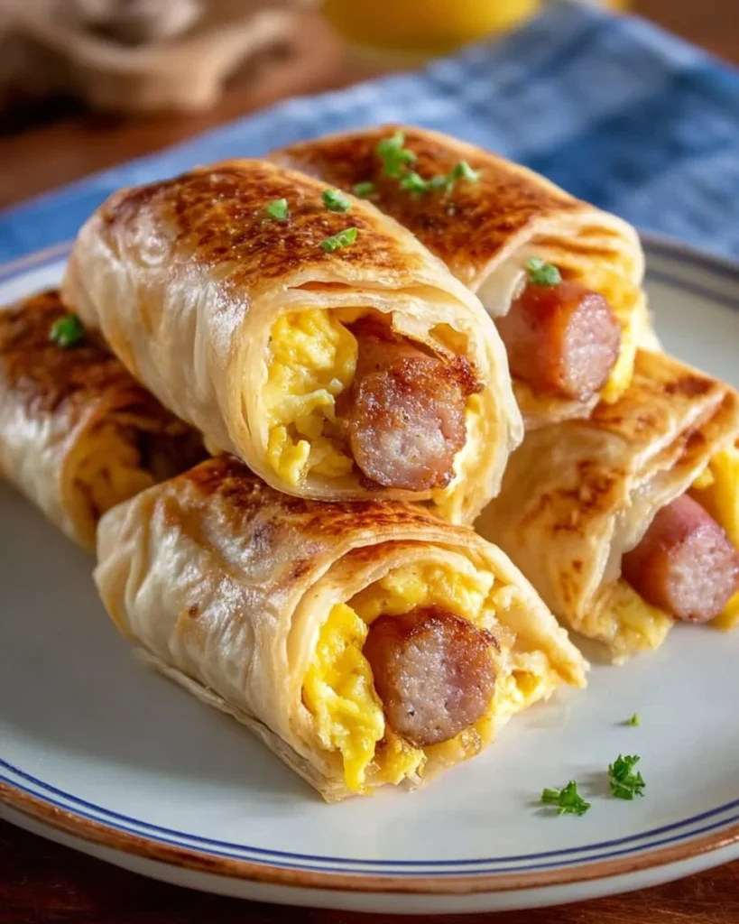Delicious sausage egg breakfast roll-ups ready for a quick morning meal