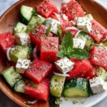 Fresh Watermelon Cucumber Feta Salad with vibrant colors and ingredients
