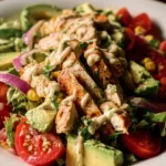 Bowl of Southwest Avocado Chicken Salad with fresh ingredients