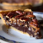 Delicious Texas Chocolate Pecan Pie with a rich, chocolaty filling and pecan topping