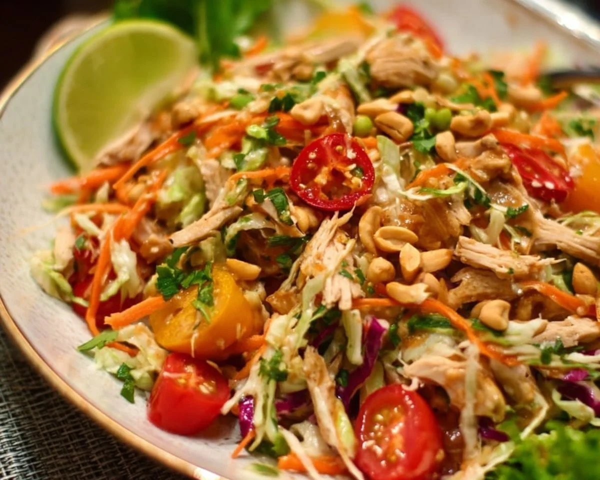 Delicious Thai Chicken Salad with fresh vegetables and zesty dressing