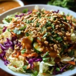 Thai Crunch Salad with peanut ginger sauce served in a bowl