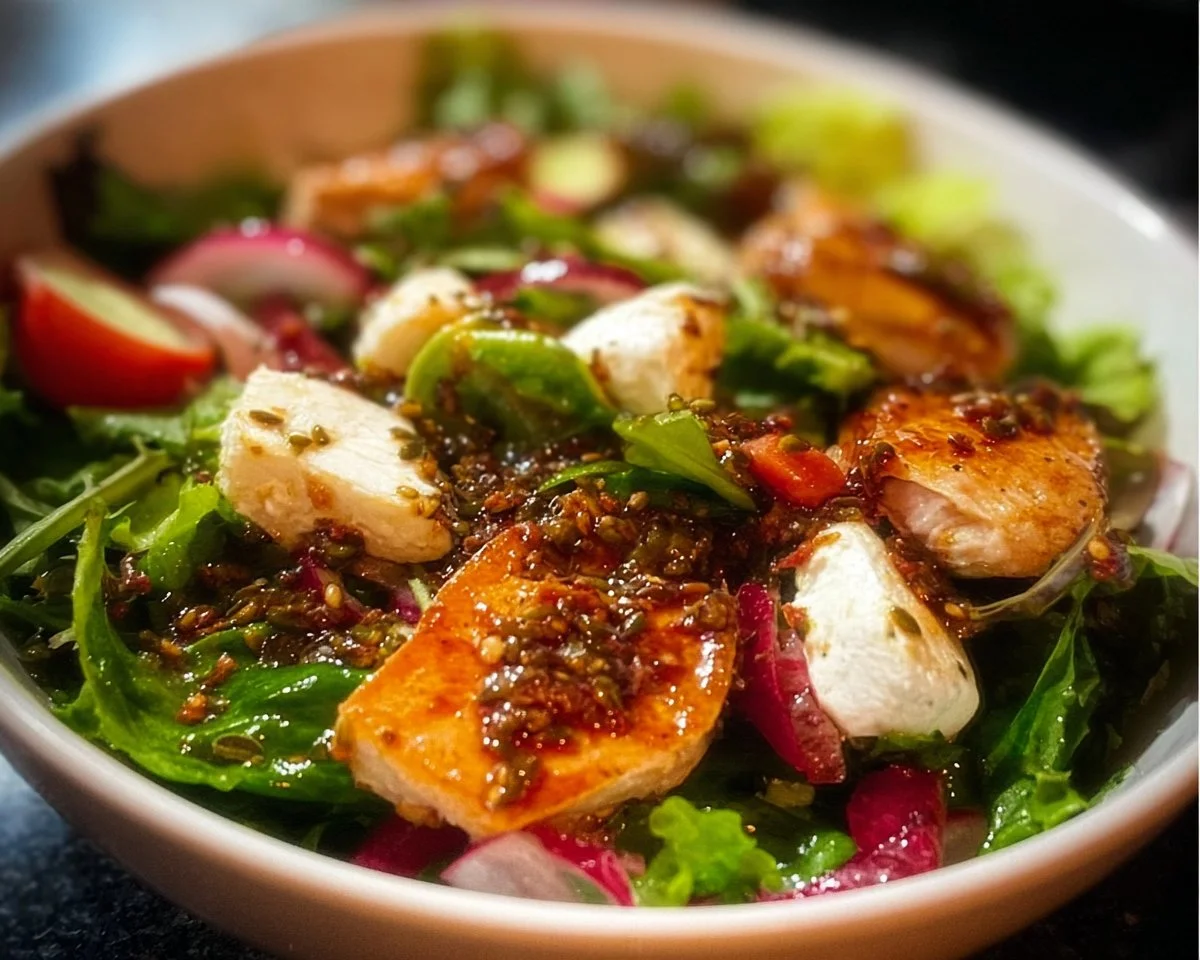 A colorful bowl of the best salad with fresh vegetables and toppings
