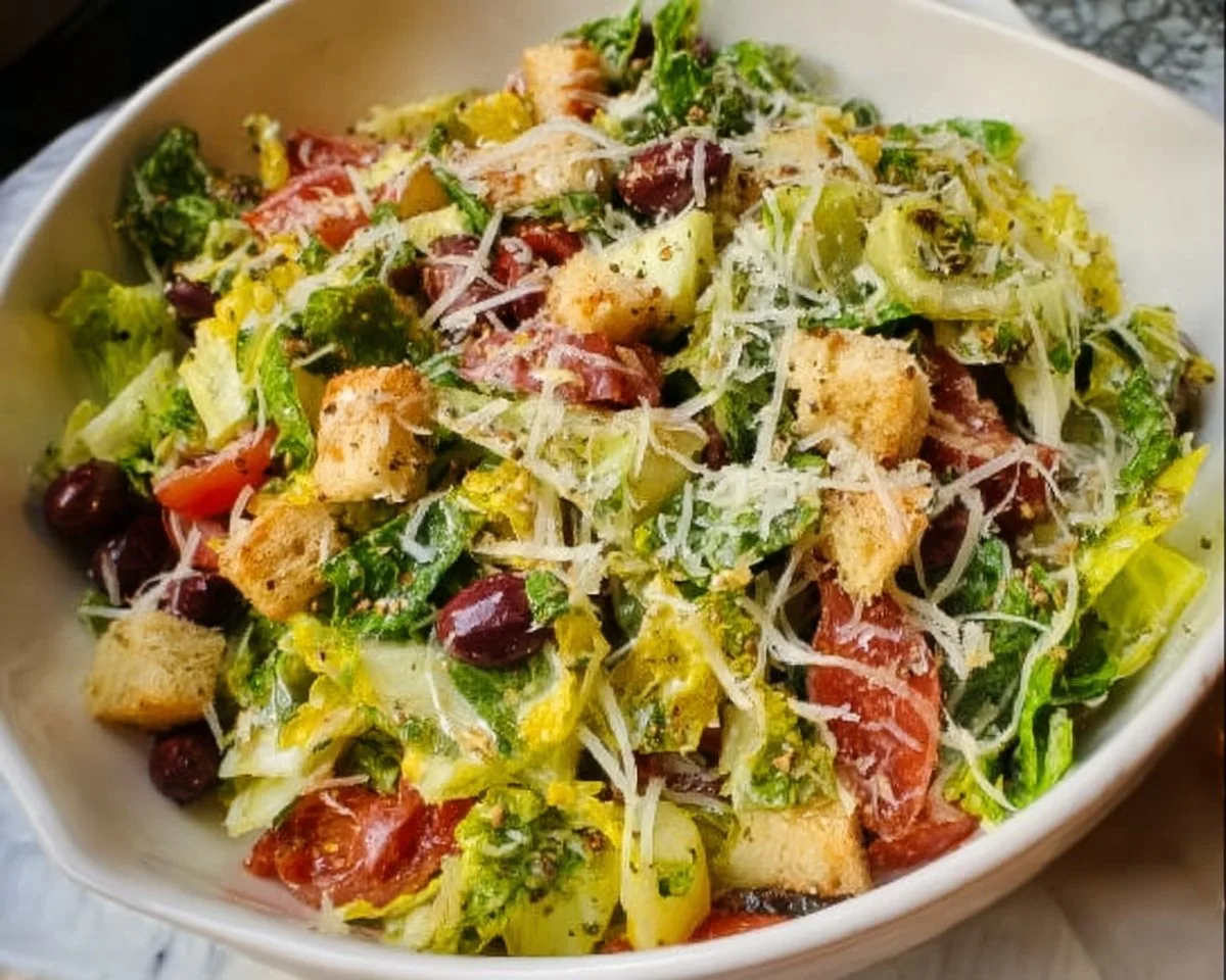 Delicious Scala Chopped Salad with fresh mixed vegetables and dressing
