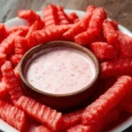 Plate of Watermelon Fries with a side of Strawberry Yogurt Dip