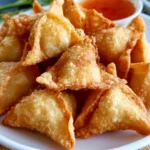 Crispy Crab Rangoon served with dipping sauce.