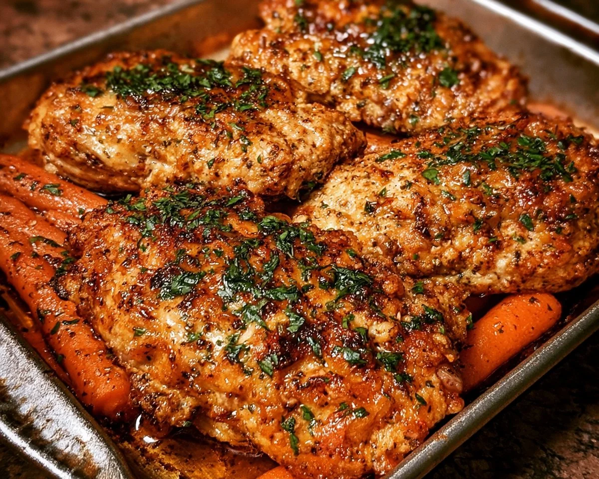 Amish Carrot Patch Chicken with fresh carrots served in a rustic dish