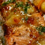 Baked Pineapple Salmon garnished with fresh herbs