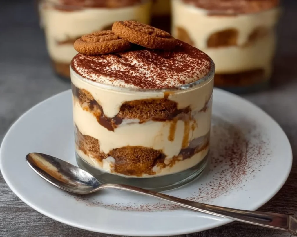 Delicious Biscoff Tiramisu dessert with creamy layers and crunchy cookie topping