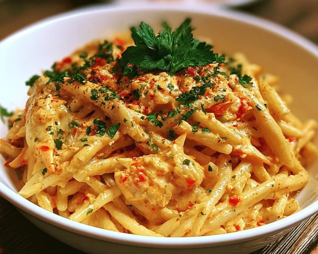 Delicious Cajun Crab Pasta with crab meat and spicy seasoning