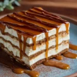 Delicious Caramel Macchiato Tiramisu dessert with coffee and caramel layers