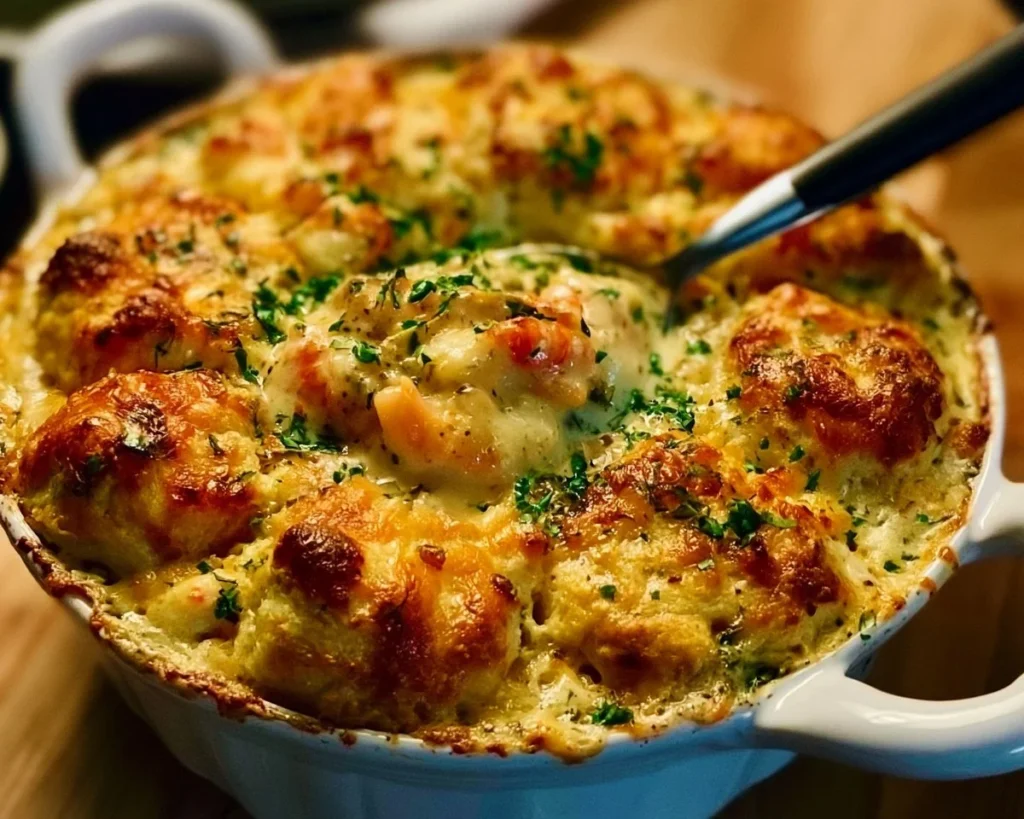 Cheddar Bay Biscuit Seafood Pot Pie served hot with a golden crust.