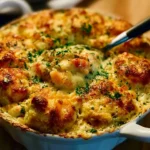 Cheddar Bay Biscuit Seafood Pot Pie served hot with a golden crust.