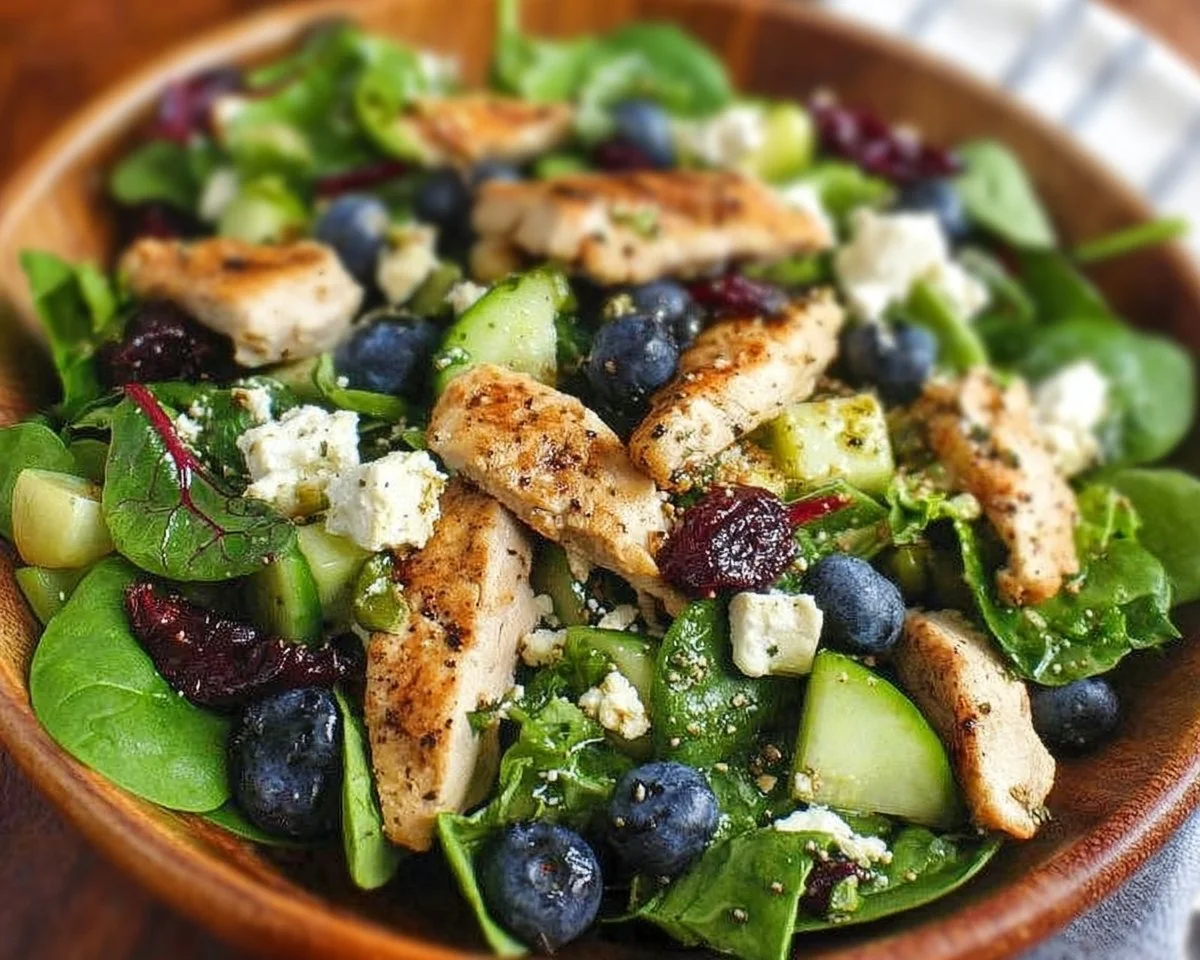 Chicken Blueberry Feta Salad with fresh ingredients and vibrant colors