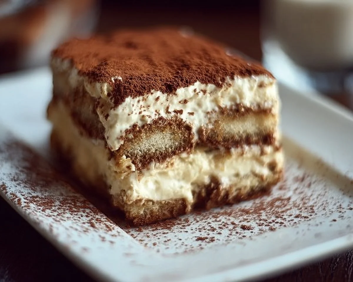 Classic tiramisu dessert with layers of coffee-soaked ladyfingers and mascarpone cream
