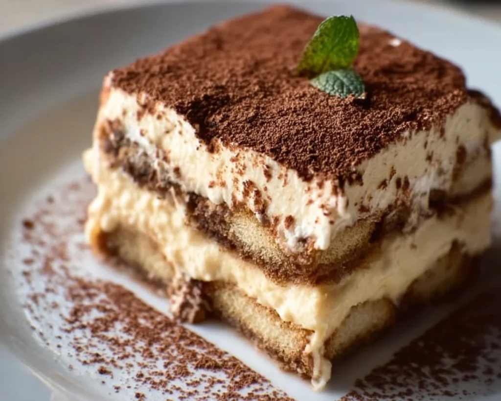 Classic tiramisu dessert with coffee and layers of mascarpone cheese