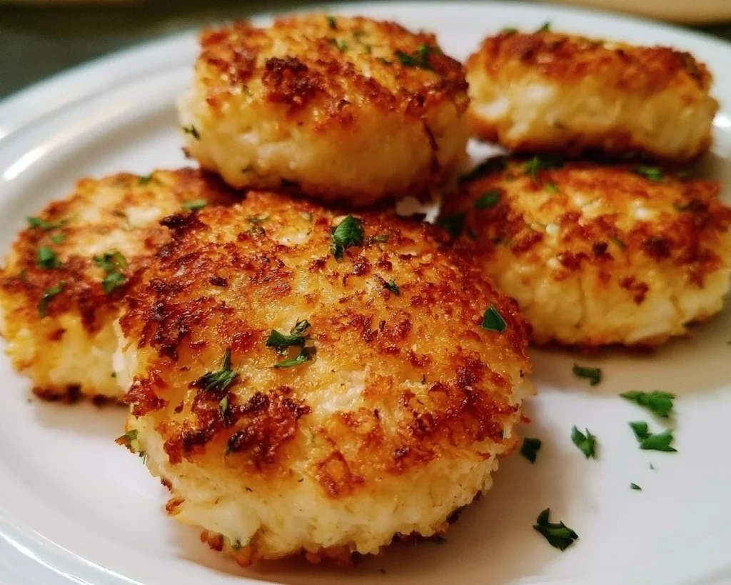 Delicious homemade crab cakes served with lemon and herbs