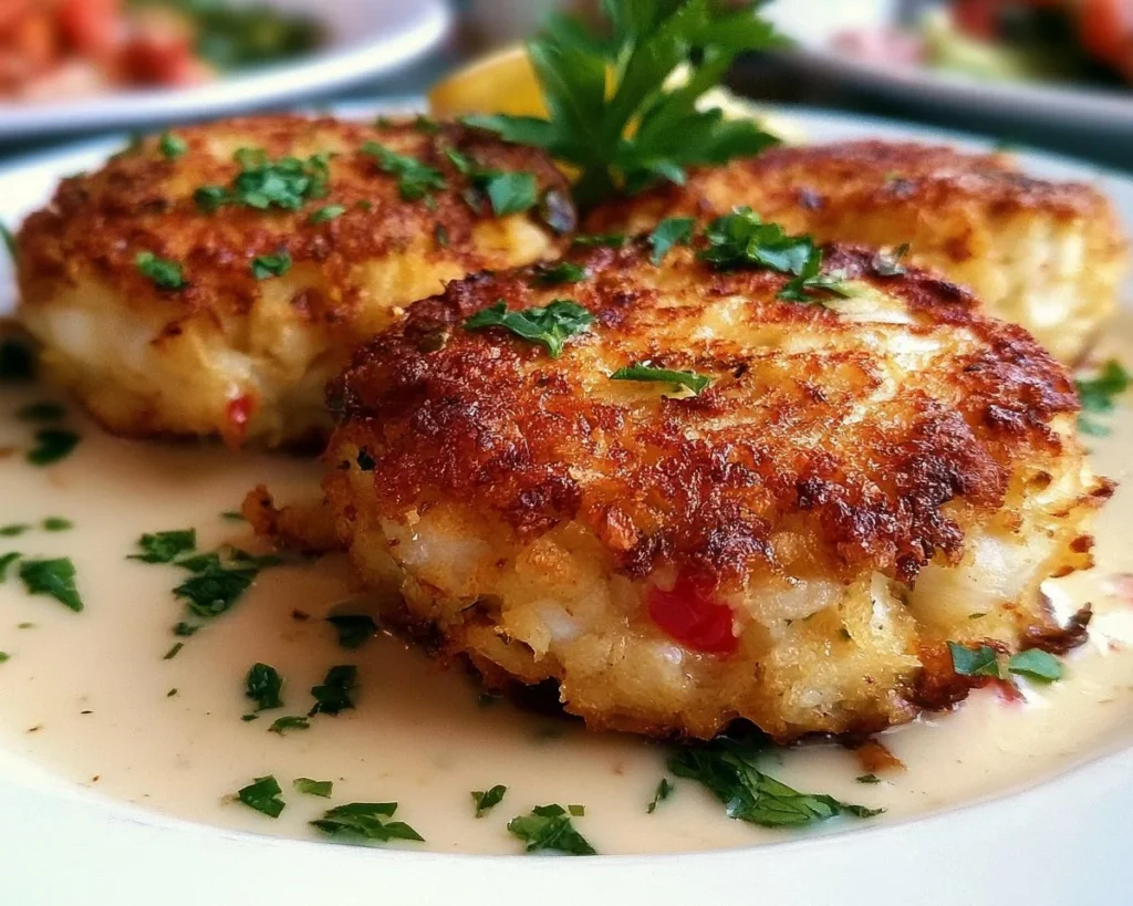 Delicious homemade crab cakes served on a plate with lemon wedges.