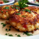 Delicious homemade crab cakes served on a plate with lemon wedges.