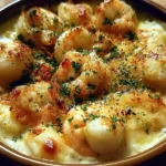Creamy seafood gratin with shrimp, scallops, and a cheesy topping baked to perfection.