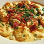 Delicious creamy Seafood Newburg served in a bowl with a garnish of parsley.