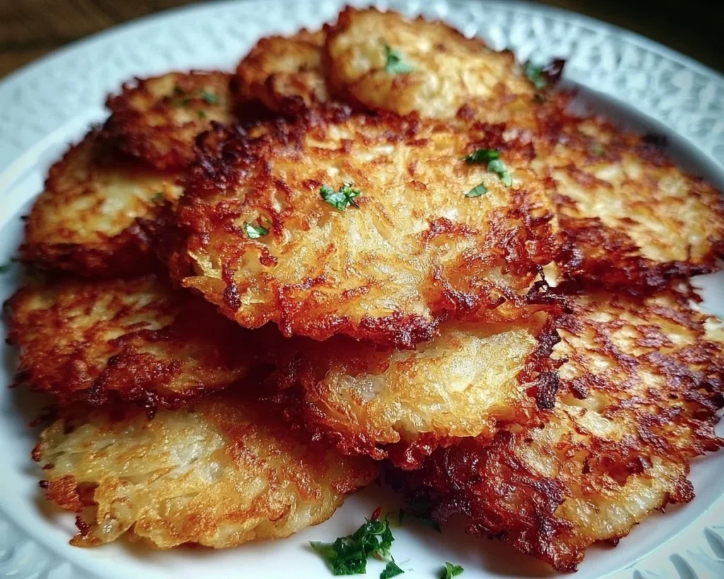 Delicious crispy German potato pancakes served on a plate