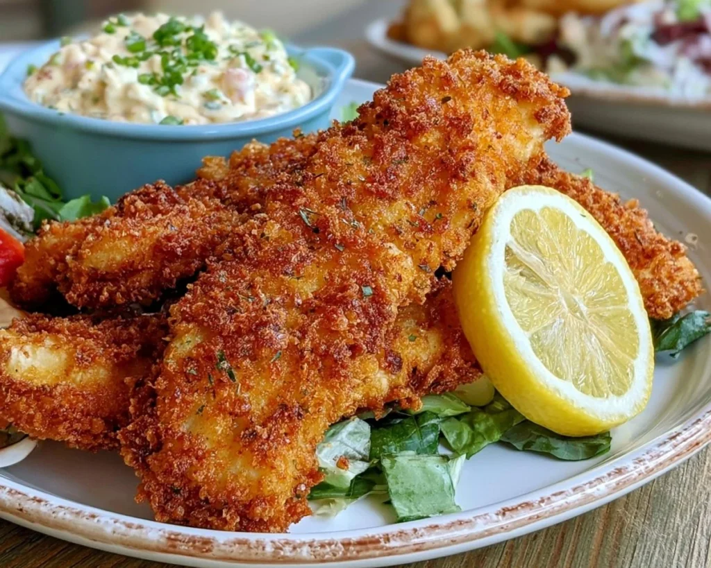 Crispy oven-fried catfish served with Southern remoulade sauce
