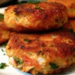 Crispy Southern salmon croquettes served with dipping sauce on a plate.