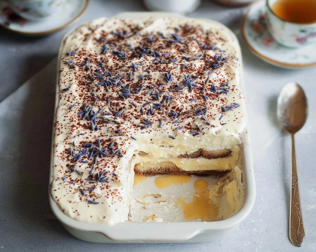 Delicious Earl Grey Tiramisu dessert with tea-infused layers and creamy mascarpone.