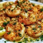 Delicious garlic butter shrimp scampi served with pasta and herbs