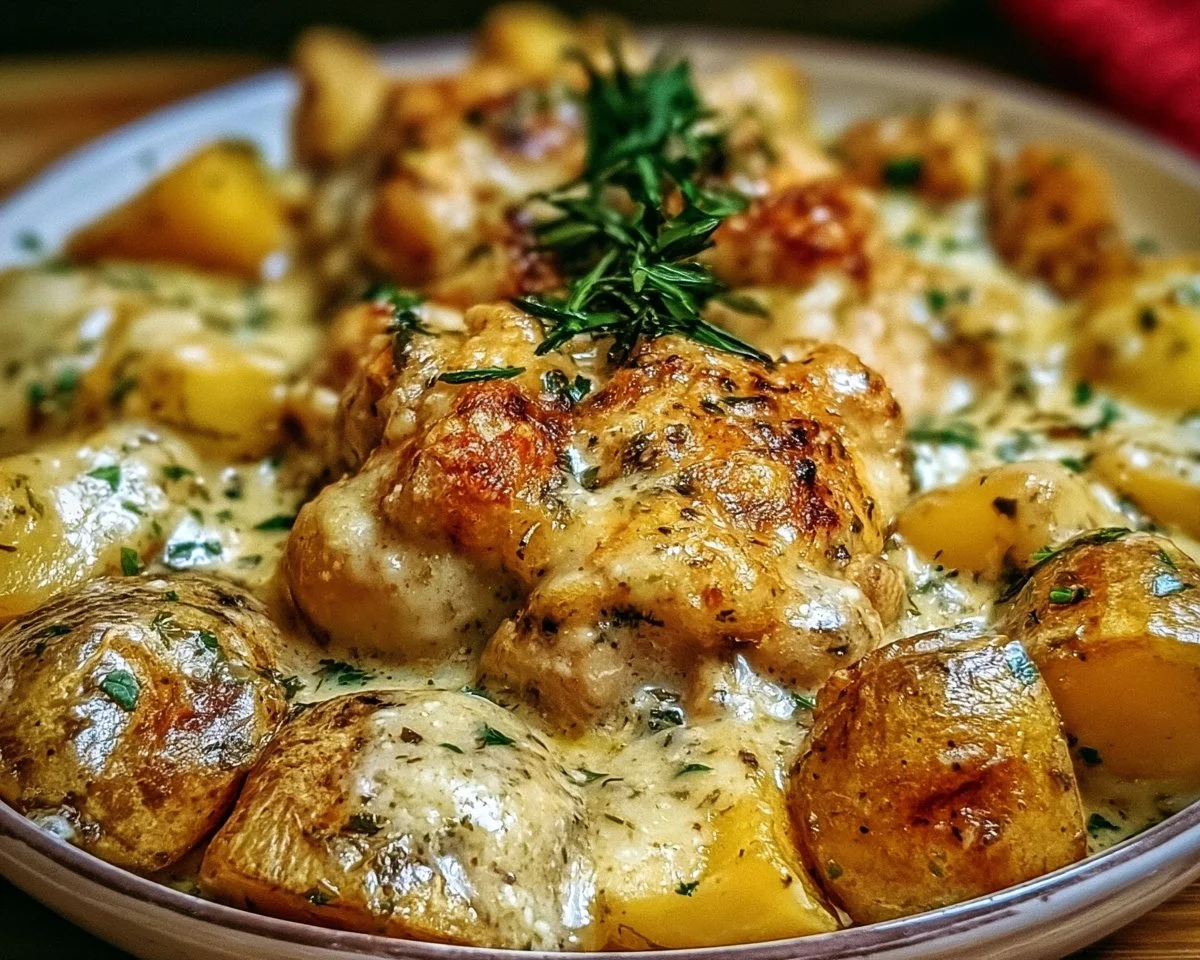 Crockpot Garlic Parmesan Chicken with Potatoes ready to serve