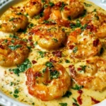 Delicious garlic shrimp cooked in creamy coconut milk sauce