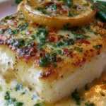 Delicious halibut fillet served with zesty lemon beurre blanc sauce