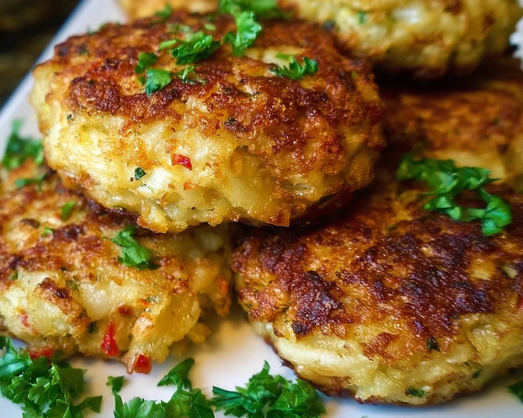 Homemade crab cakes served on a plate with lemon wedges.